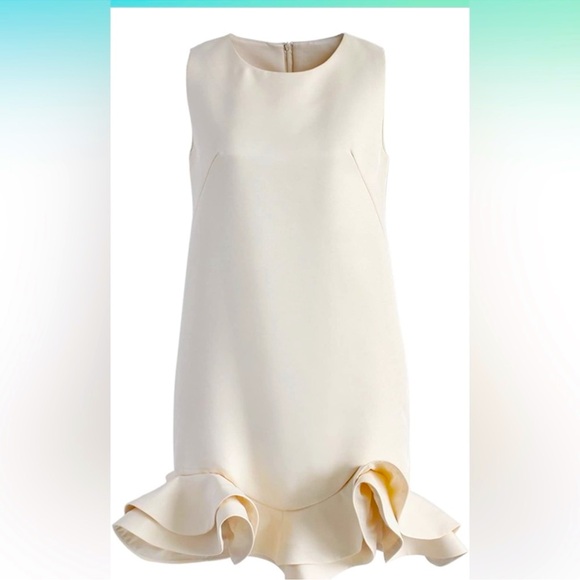 CHICWISH Women's Beige Silky Peplum Ruffled Shift Party Dress Large - Picture 6 of 7